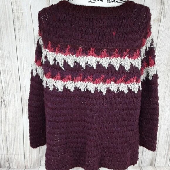 Free People Sweater Burgundy Oversized Chunky Knit Tattered Boho Womens XS - Picture 3 of 5